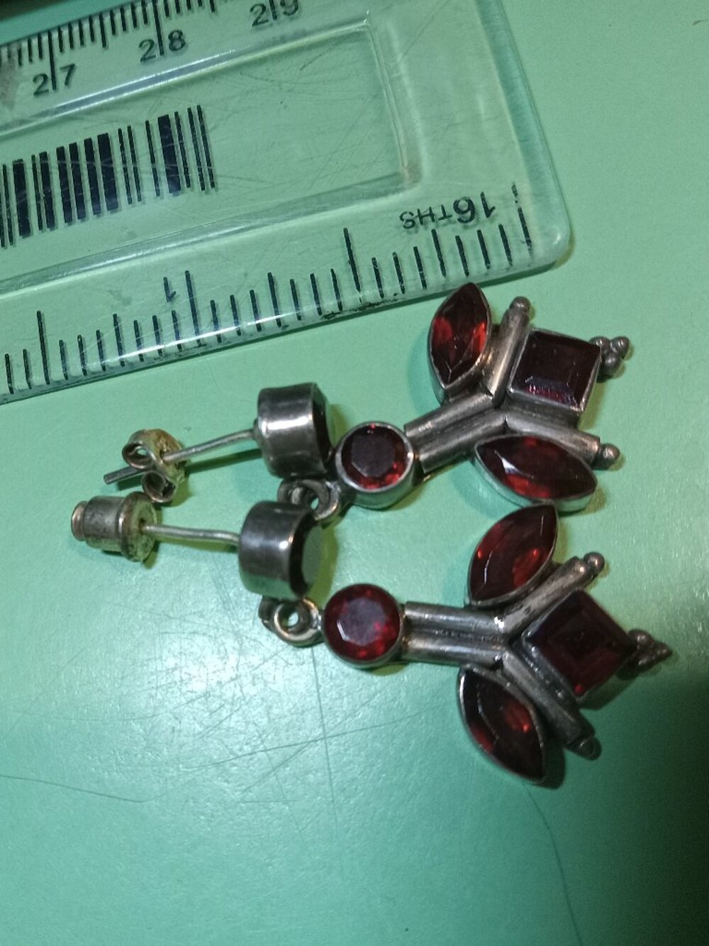 Antique Garnet And 925 Silver Earrings